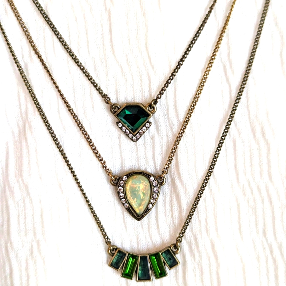 Chloe & Isabel Bronze and Green 3 Row Adjustable Necklace and Earring Set